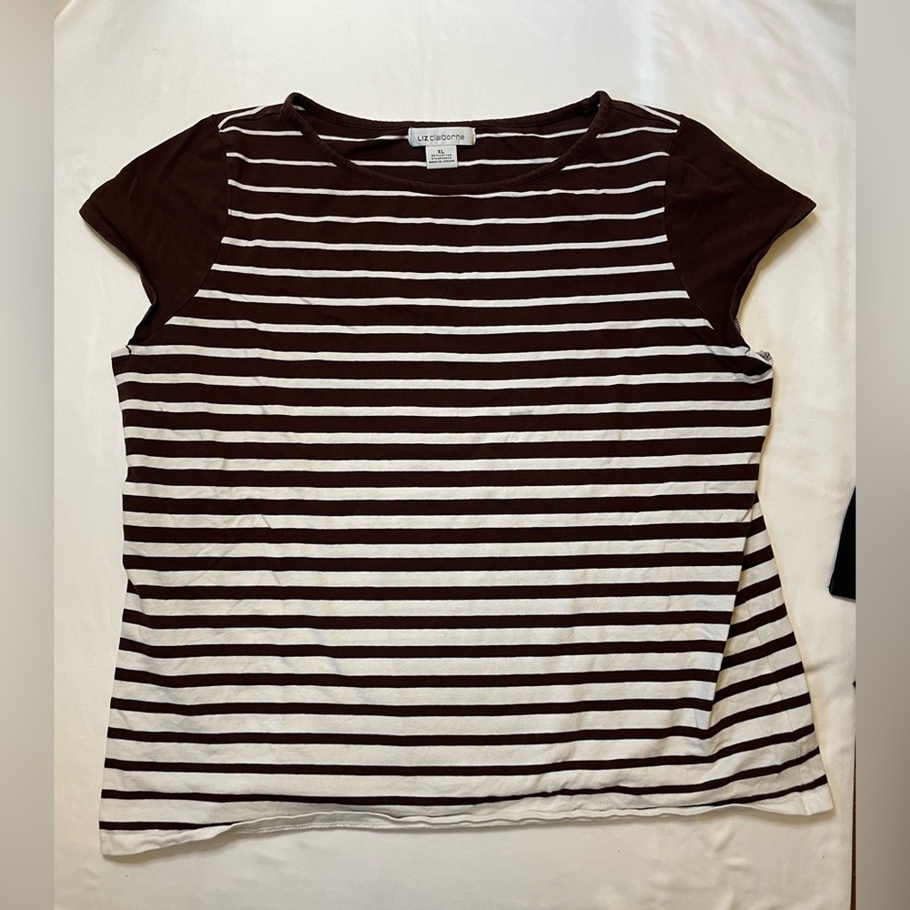 Liz Claiborne size XL brown and white striped ombre shirt